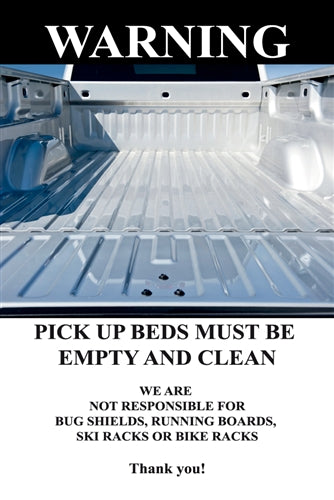 Pick Up Bed Must Be Empty and Clean- 24"w x 36" .040 Aluminum Insert