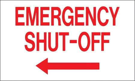 "Emergency Shut Off" Left Arrow Decal