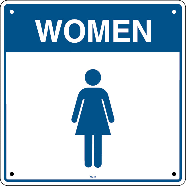 Restroom WOMEN (Woman figure)- 12"w x 12"h Aluminum Sign