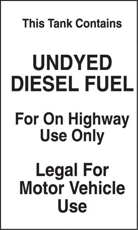 Tank Contains Undyed Diesel Fuel- 6"w x 10"h Decal