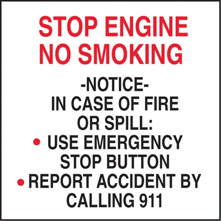 Stop Engine No Smoking- 6"w x 6"h Decal