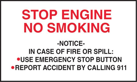 Stop Engine No Smoking- 5"w x 3"h Decal