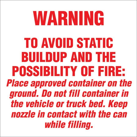 Warning To Avoid Static Buildup- 6"w x 6"h Decal