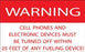 WARNING Cell Phones Must Be OFF- 5"w x 3"h Decal