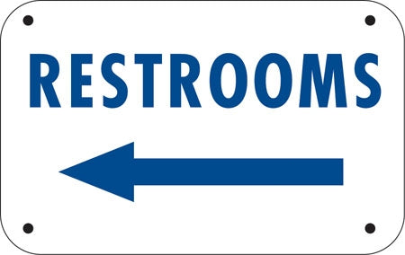 RESTROOMS (Left Arrow)- 12"w x 6"h Aluminum Sign