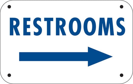 RESTROOMS (right arrow)- 12"w x 6"h Aluminum Sign