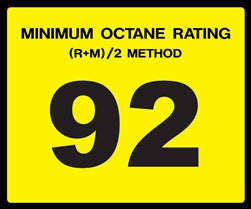 Octane Rating Decal- Standard 92