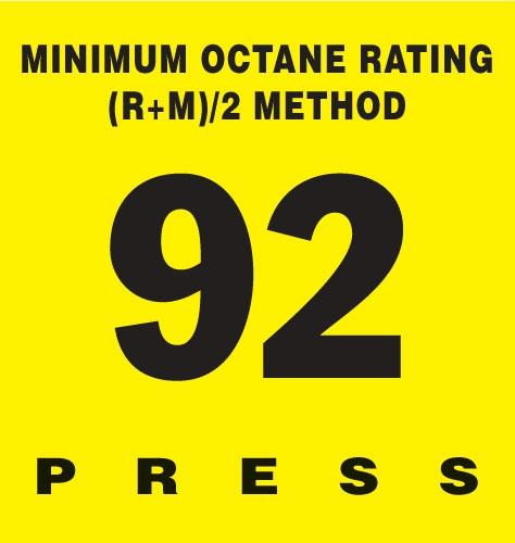 GILBARCO ENCORE 300 Octane Rating Decal 92