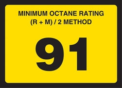 Gilbarco Advantage Octane Rating Decal 91