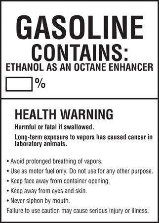 Decal- "Gasoline Contains: Ethanol"