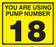 Pump Decal- Black on Yellow, "You are using Pump Number 18"