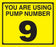 Pump Decal- Black on Yellow, "You are using Pump Number 9"