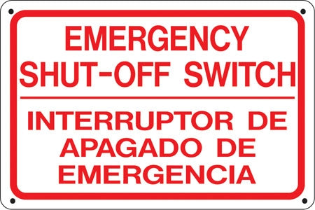 Emergency Shut-Off- Bilingual Sign