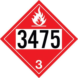 10.75" Square Truck Placard- "3475" Class 3 Ethanol And Gasoline Mixtures