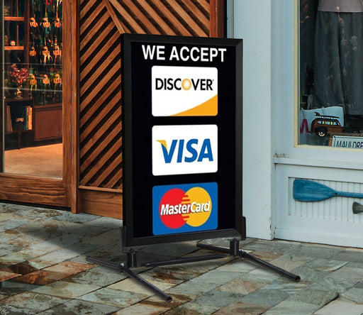 We Accept Discover, Visa, MasterCard- 28" x 44" .020 Styrene Insert